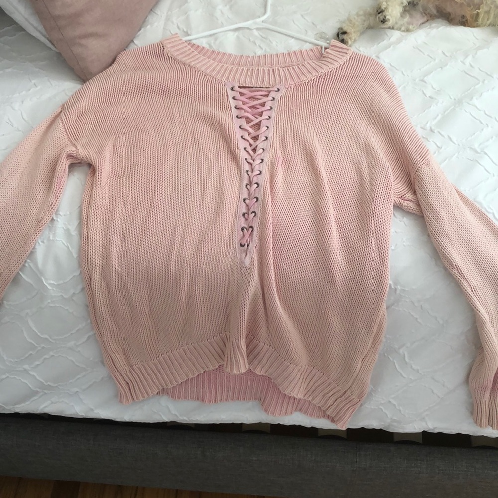 Lace Up Baby Pink Sweater Vintage Havana
